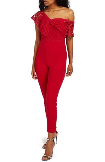 Women's Missguided Frill Lace Bodice Jumpsuit Us / 6 Uk - Red