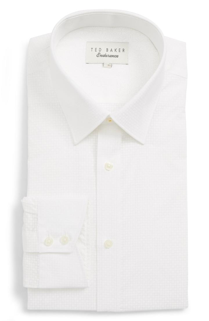 Men's Ted Baker London Mixx Trim Fit Check Dress Shirt - 32/33 - White
