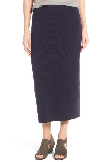 Women's Eileen Fisher Silk & Cotton Interlock Knit Pencil Skirt - Blue