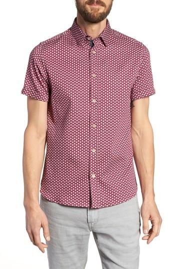 Men's Ted Baker London Furlaye Trim Fit Stretch Short Sleeve Sport Shirt - Pink