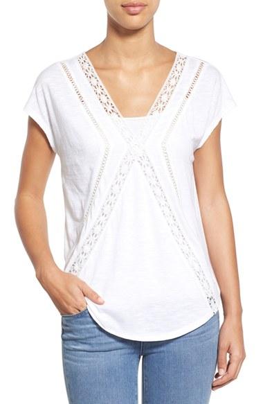 Women's Caslon Lace Trim V-neck Top - White