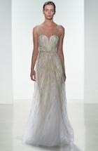 Women's Amsale 'talia' Hand Beaded Low V-neck Gown