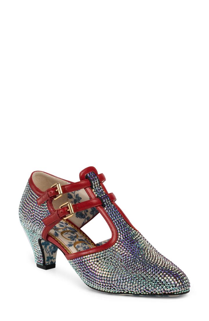 Women's Gucci Mila Crystal Embellished T-strap Pump