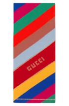 Women's Gucci Stripe Studded Logo Wool Scarf, Size - Red