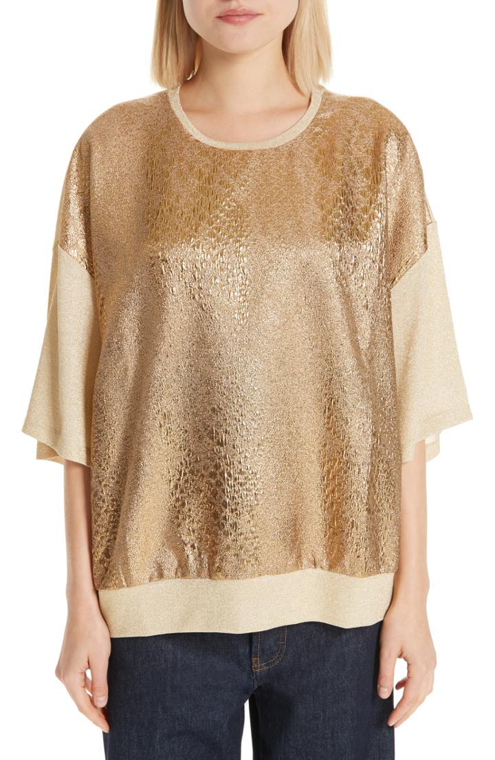 Women's Dries Van Noten Metallic Front Knit Tee