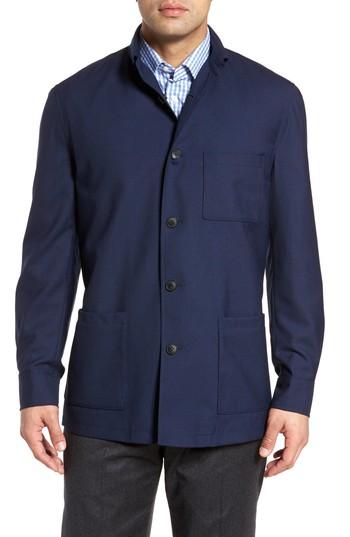 Men's David Donahue Loro Piana Rain System Water-repellent Wool Shirt Jacket - Blue