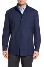Men's David Donahue Loro Piana Rain System Water-repellent Wool Shirt Jacket - Blue