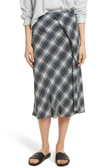 Women's Vince Shadow Plaid Midi Silk Skirt - Blue