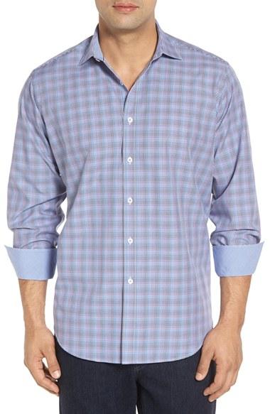 Men's Bugatchi Classic Fit Gingham Sport Shirt - Purple