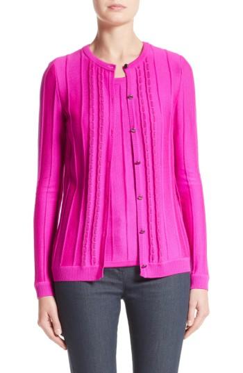 Women's St. John Collection Ottoman Stitch Wool Cardigan, Size - Pink