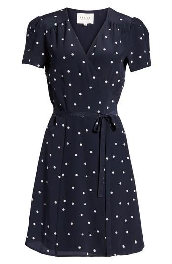 Women's Sezane Anastasia Silk Wrap Dress Us / 36 Fr - Blue