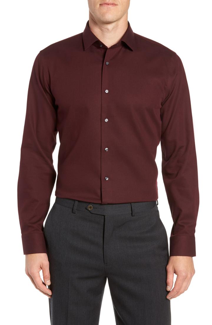 Men's Calibrate Trim Fit Non-iron Solid Dress Shirt .5 - 32/33 - Burgundy