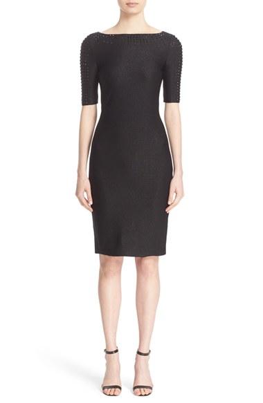 Women's St. John Collection Embellished Shimmer Knit Bateau Neck Dress