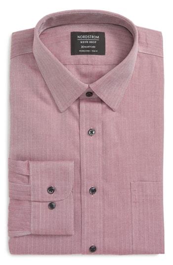 Men's Nordstrom Men's Shop Smartcare(tm) Trim Fit Herringbone Dress Shirt .5 - 32/33 - Burgundy