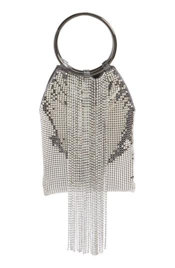 Whiting & Davis Cascade Crystal Fringe Mesh Bracelet Bag - Grey