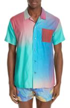 Men's Double Rainbouu Synth Aura Short Sleeve Shirt - Blue