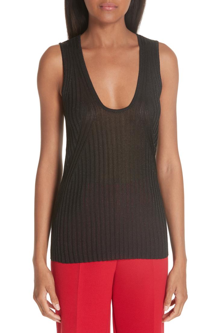 Women's Emporio Armani Metallic Rib Knit Tank Us / 38 It - Black