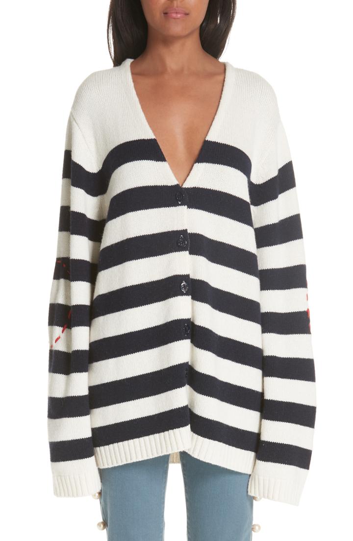 Women's Tu Es Mon Tresor Stripe Button Cardigan