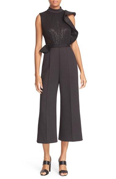 Women's Self-portrait Beaded Sequin Ruffle Jumpsuit