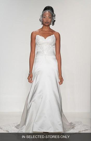 Women's Matthew Christopher Lillian Strapless Lace & Duchess Satin Trumpet Gown