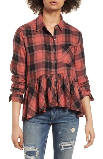 Women's Bp. Plaid Peplum Shirt - Pink