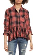 Women's Bp. Plaid Peplum Shirt - Pink