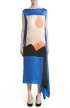 Women's Roksanda Nakato Hammered Silk, Satin And Crepe De Chine Midi Dress Us / 8 Uk - Blue