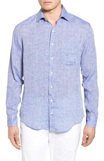 Men's Peter Millar Classic Fit Crown Cool Linen Sport Shirt - Blue