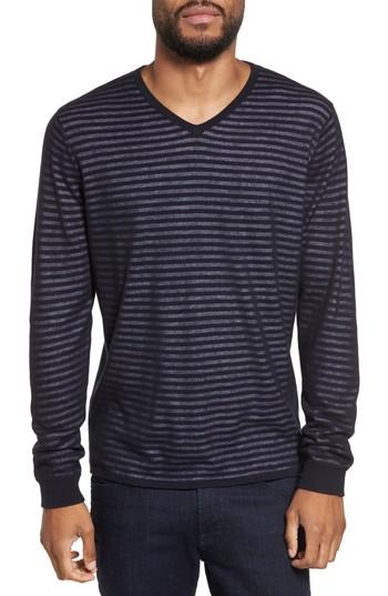 Men's Calibrate Stripe V-neck Double Layer Sweater - Blue
