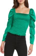 Women's Willow & Clay Smocked Puff Sleeve Satin Top - Green
