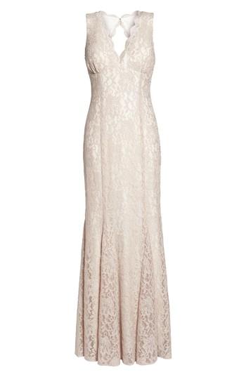 Women's Morgan & Co. Glitter Lace Trumpet Dress /2 - Beige