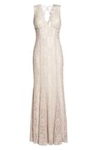 Women's Morgan & Co. Glitter Lace Trumpet Dress /2 - Beige