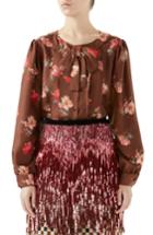 Women's Gucci Pleated Floral Print Silk Blouse Us / 40 It - Brown