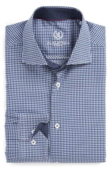 Men's Bugatchi Trim Fit Check Dress Shirt - Blue