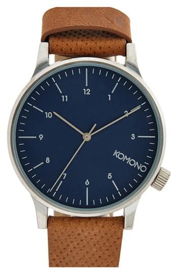 Men's Komono 'winston' Round Dial Leather Strap Watch, 41mm