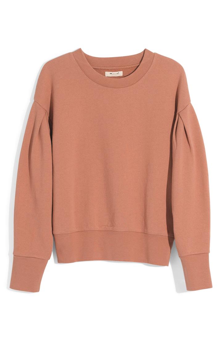 Women's Madewell Pleat Sleeve Sweatshirt - Brown