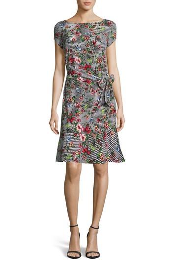 Women's Eci Stripe & Floral Print Flounce Hem Dress - Blue/green