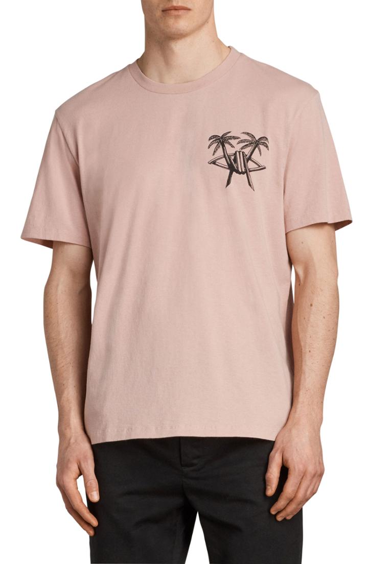 Men's Allsaints Barbed Palm Short Sleeve T-shirt, Size - Pink