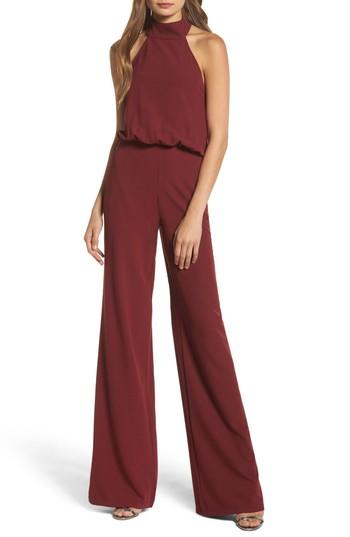 Women's Lulus Moment For Life Halter Jumpsuit - Burgundy