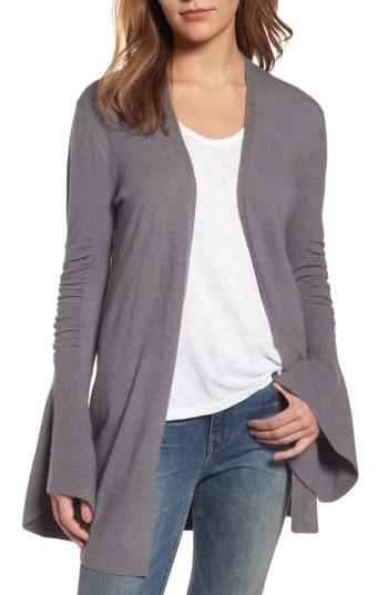 Women's Hinge Ruched Bell Sleeve Cardigan, Size - Grey