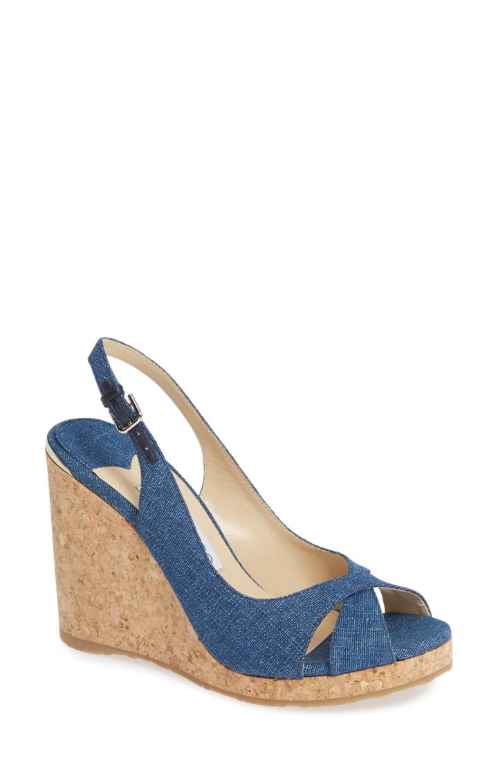 Women's Jimmy Choo Amely Slingback Wedge Sandal Us / 37eu - Blue