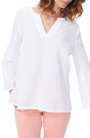 Women's Nydj Frayed Edge Bell Sleeve Top - White