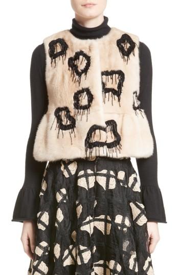 Women's Co Beaded Genuine Mink Fur Peplum Vest - Beige