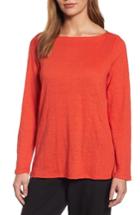 Women's Eileen Fisher Organic Linen Bateau Neck Sweater, Size - Red