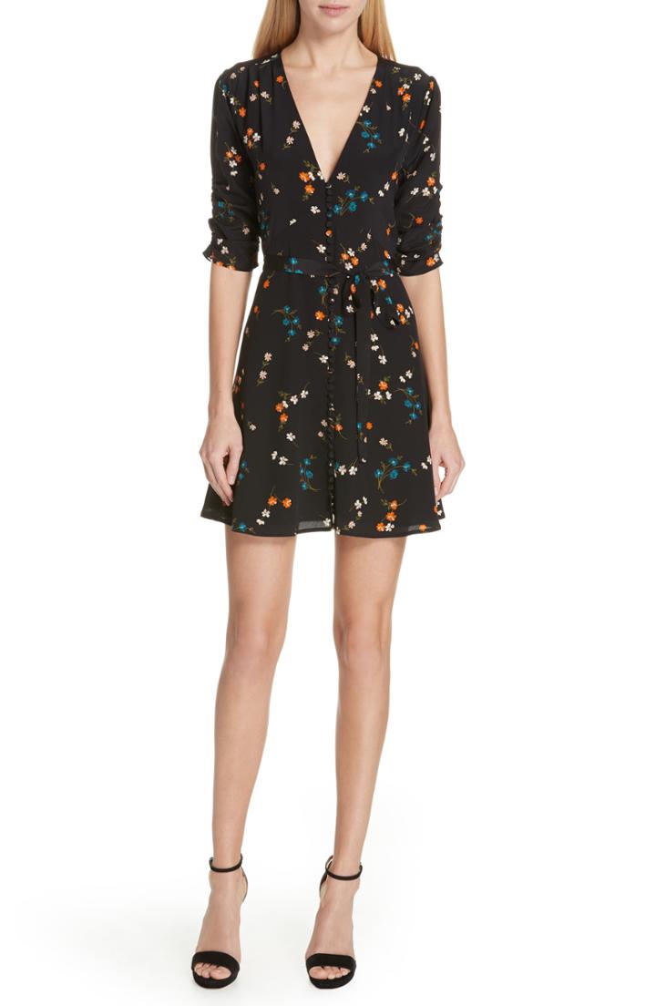 Women's Nicholas Vintage Daisy Silk Minidress - Black