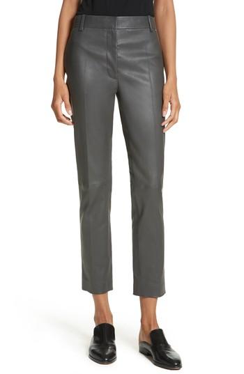 Women's Joseph Stretch Zoom Leather Straight Leg Pants Us / 34 Fr - Grey