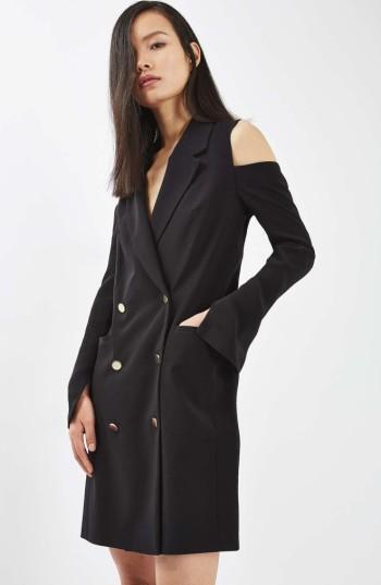 Women's Topshop Cold Shoulder Blazer Dress Us (fits Like 0-2) - Black