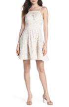 Women's Sequin Hearts Illusion Lace Fit & Flare Dress - Ivory
