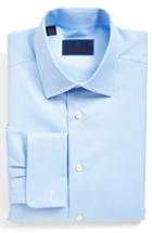 Men's David Donahue Regular Fit Dobby Check French Cuff Dress Shirt - 34/35 - Blue