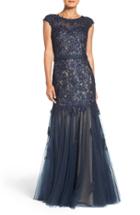 Women's La Femme Lace & Tulle Mermaid Gown - Blue